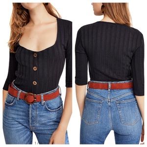 Free People Central Park black ribbed top NWT
